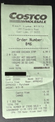 The food court receipt from warehouse 1372, with the card number blacked out.